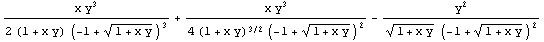 (x y^3)/(2 (1 + x y) (-1 + (1 + x y)^(1/2))^3) + (x y^3)/(4 (1 + x y)^(3/2) (-1 + (1 + x y)^(1/2))^2) - y^2/((1 + x y)^(1/2) (-1 + (1 + x y)^(1/2))^2)